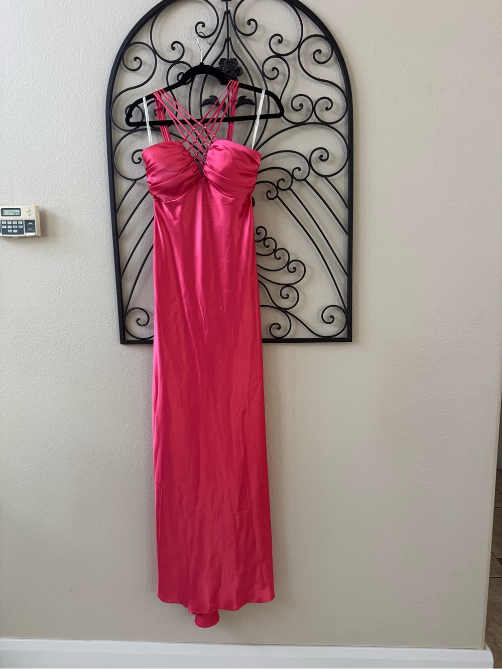 Strappy Satin Maxi Dress in Hot Pink